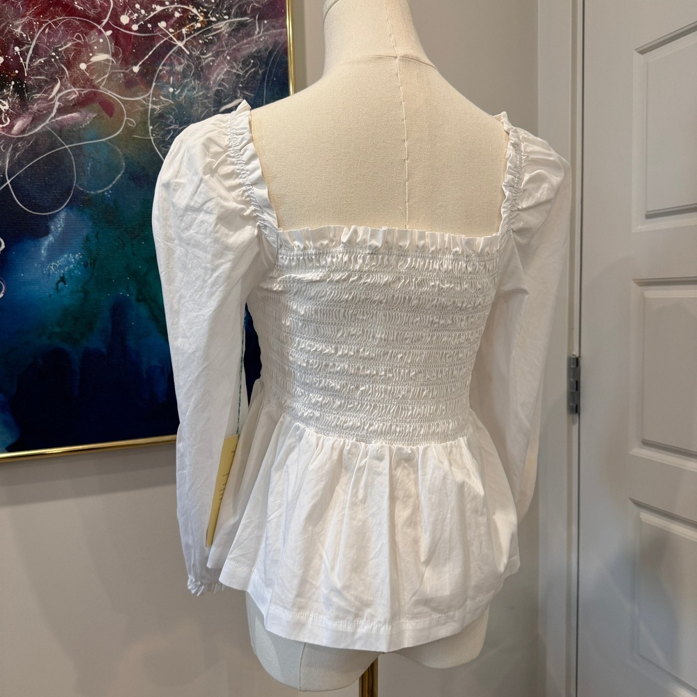 Birds of Paradis by Trovata Alize Blouse White Smocked Puff Sleeve Top XS NEW - Picture 8 of 9